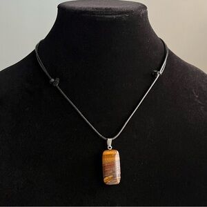 Tiger eye glass pendant adjustable cord necklace